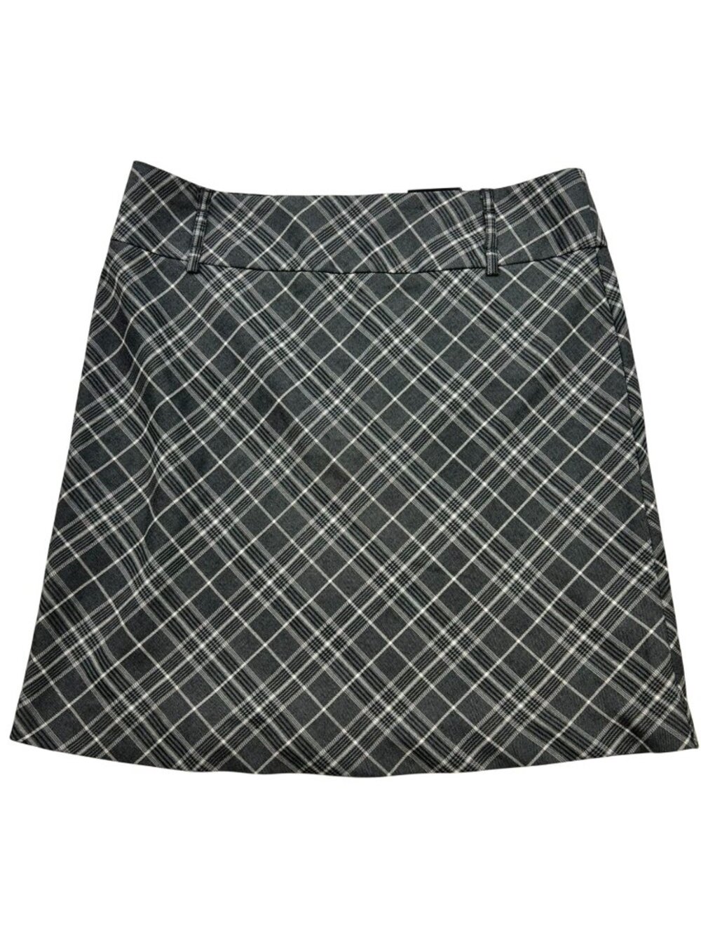 Maurices Women's Back Zip A-Line Skirt Flat Front Size 9/10 Gray White Plaid